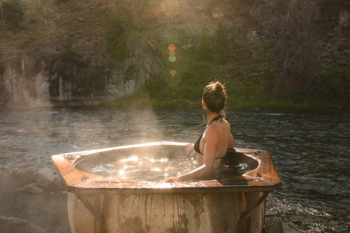 woman in hot springs