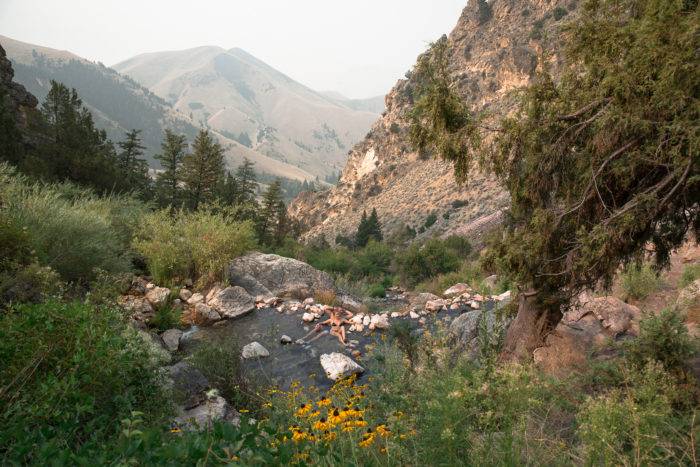 woman in mountain hot spring