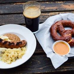 beer and soft pretzel with cheese