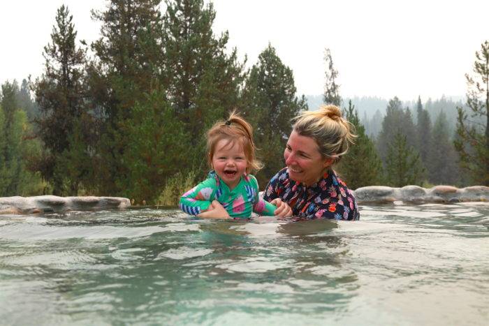 mom and daughter in hot spring