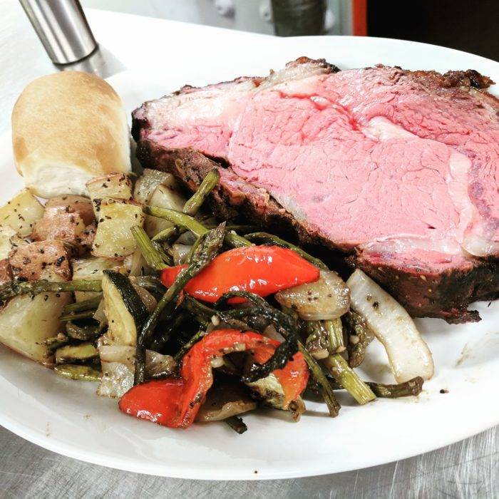 prime rib dinner with veggies