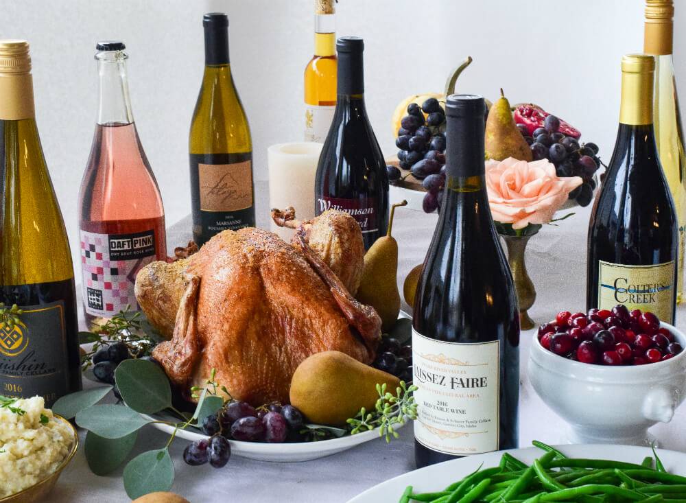 bottles of wine on a holiday table