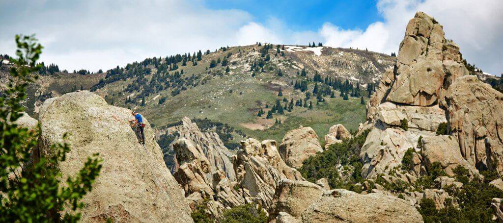 Towering rock formations among rocky mountains at Castle Rocks State Park.