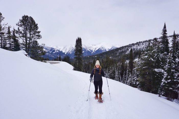 person snowshoeing