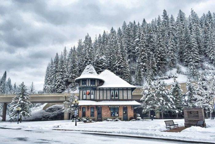 snow on building in wallace 