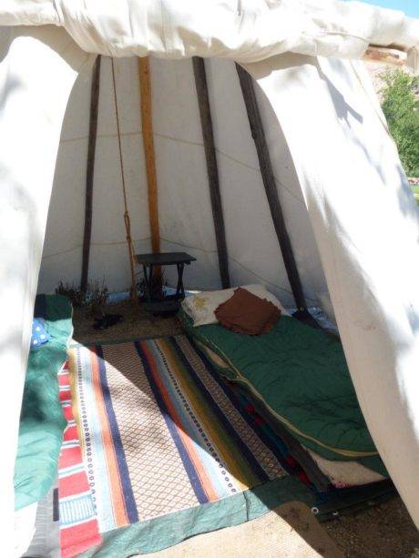 inside of a camping tepee.