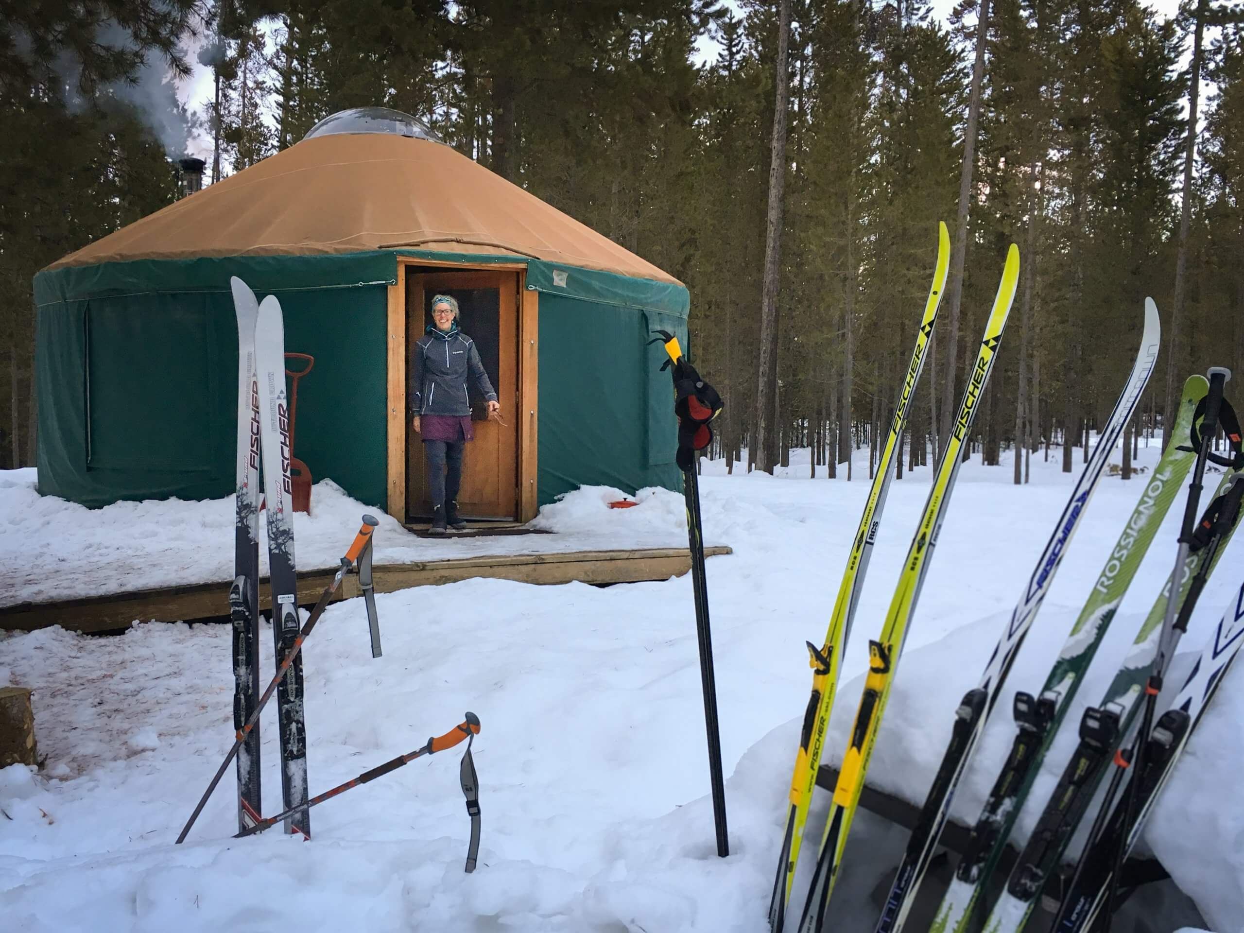 exterior of snowy yurt