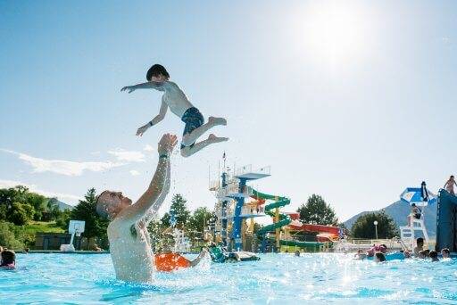 Swimming at the Lava Hot Springs Olympic Swimming Pool & Waterpark.