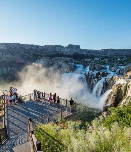 A view of Shoshone Falls from the viewing deck in the summer.