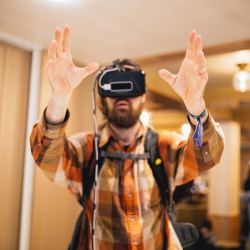 man wearing vr headset