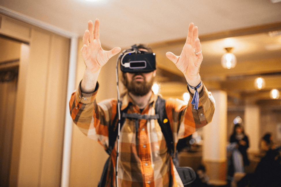 man wearing vr headset