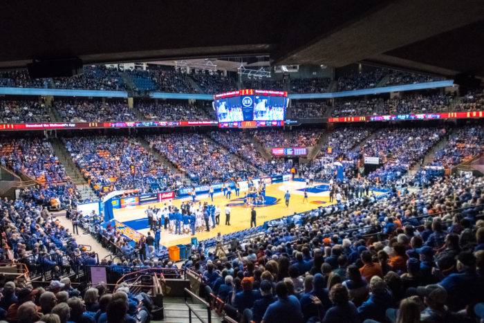 crowd at basketball game