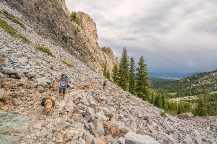 woman and dog hiking