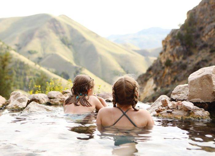 kids in a natural hot spring