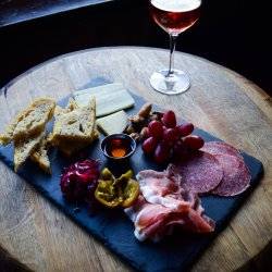 plate of food and wine glass