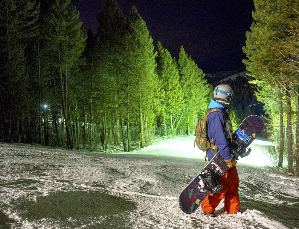 snowboarder at night