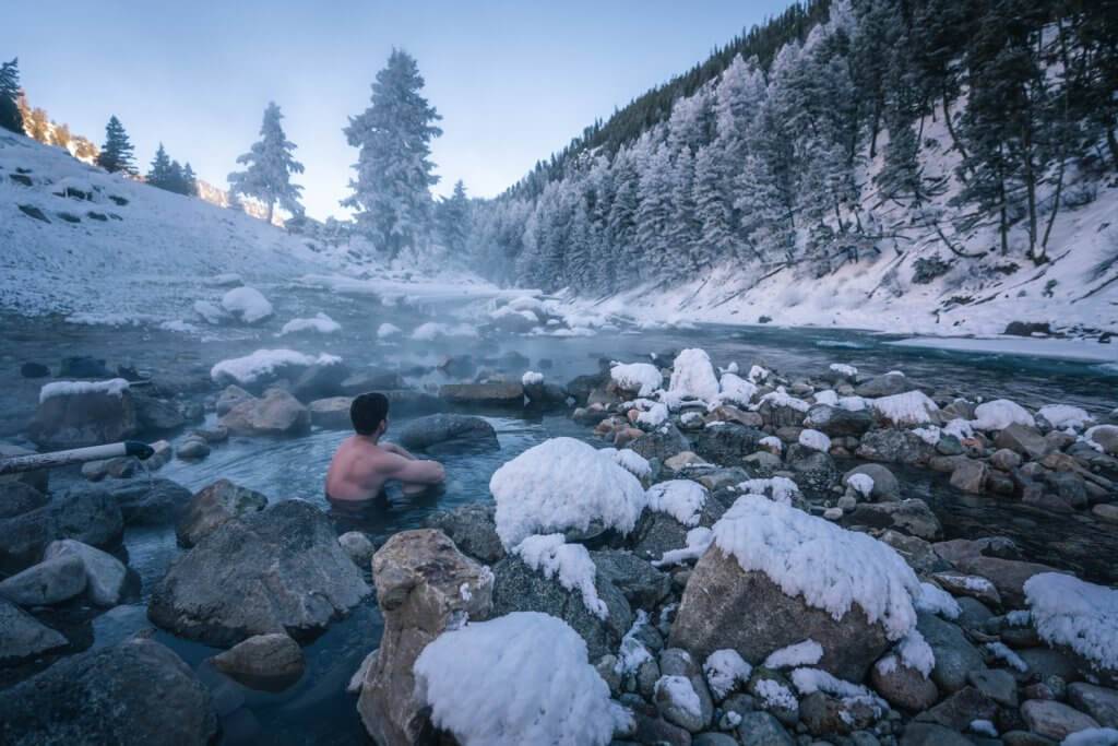 person in riverside hot spring