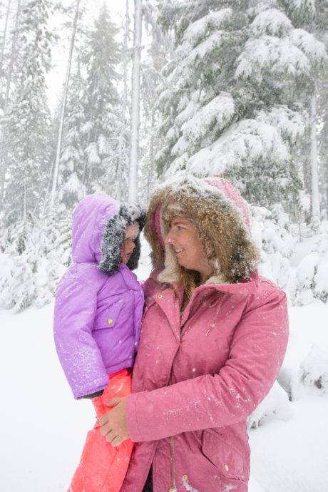 mother and child in the snow