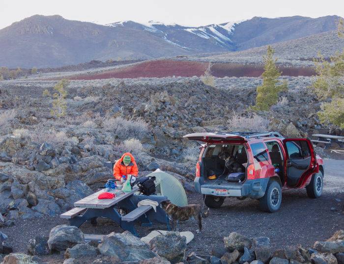 people setting up a campsite