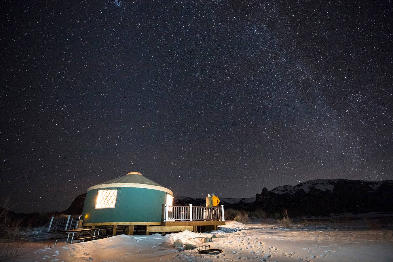 yurt at night in castle rock state park