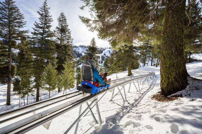 couple on mountain coaster bogus basin