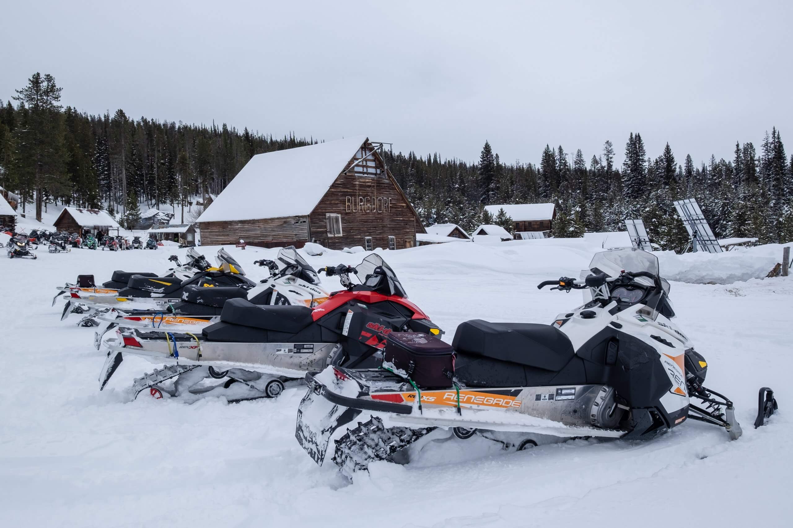 snowmobiles and burgdorf building