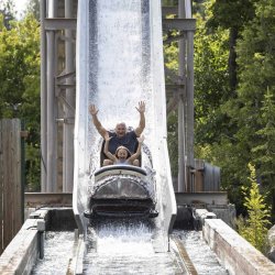 Dad and daughter on splash ride at Silverwood Theme Park.