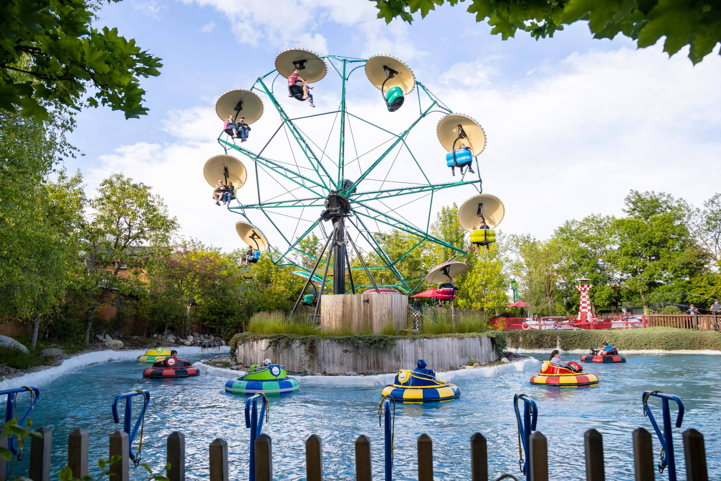 Ferris wheel and water ride at Silverwood Theme Park.