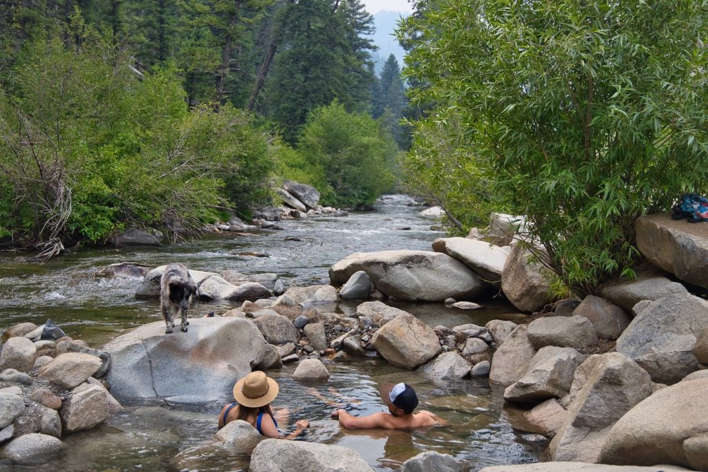 Soaking in a hot spring in Central Idaho.