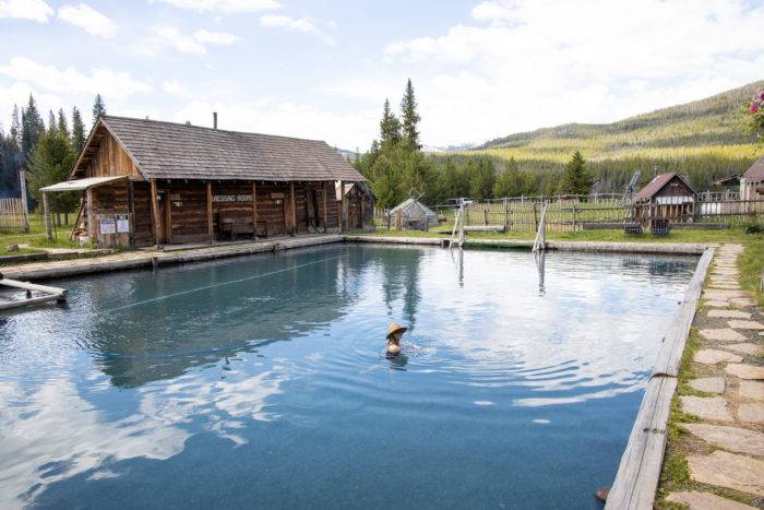 woman in developed hot spring pool