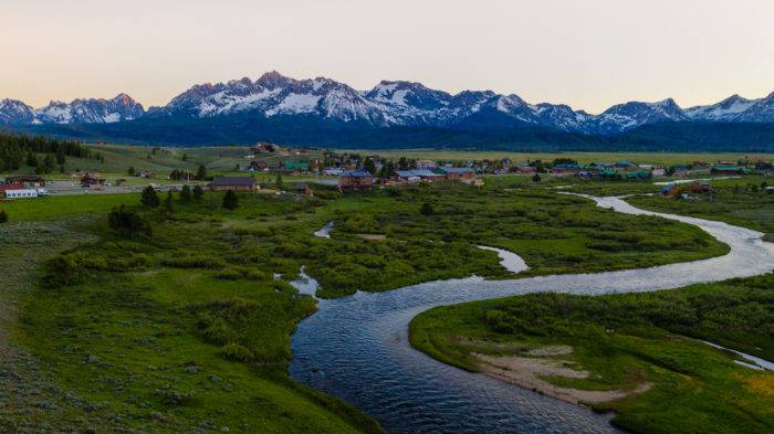 Stanley Valley surrounded by sawtooth mountains near Stanley Idaho.