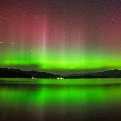 The northern lights over Priest Lake at Hills Resort in Idaho.