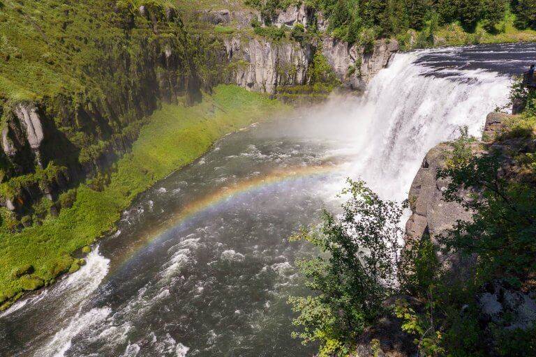 mesa falls waterfall with rainbow