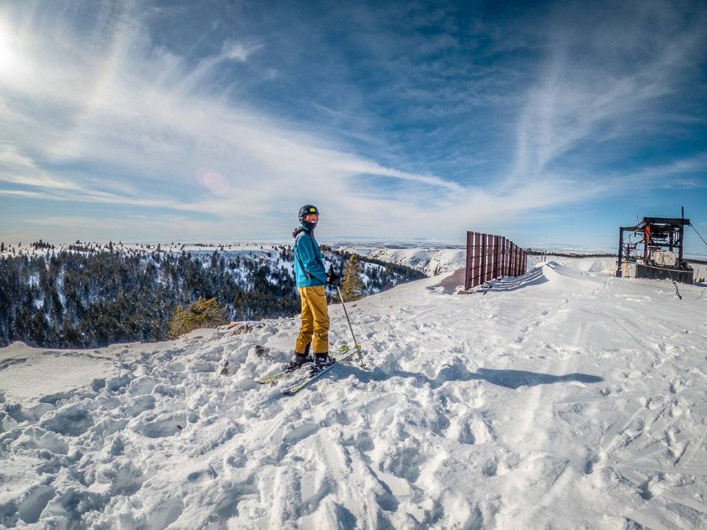 man on ski slope at Kelly Canyon