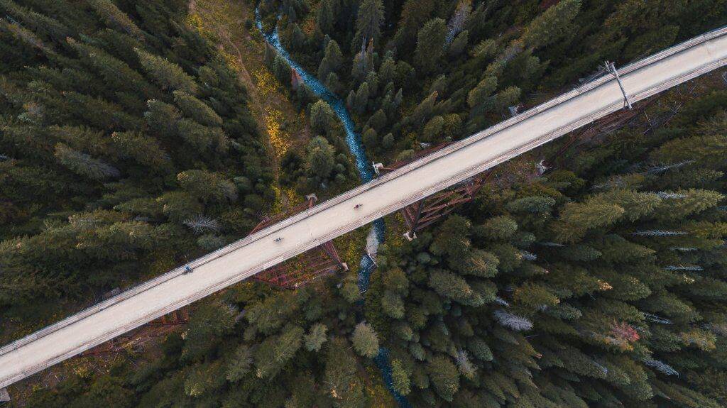 aerial view of route of the hiawatha train trestle