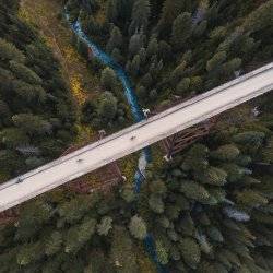 aerial view of route of the hiawatha train trestle.