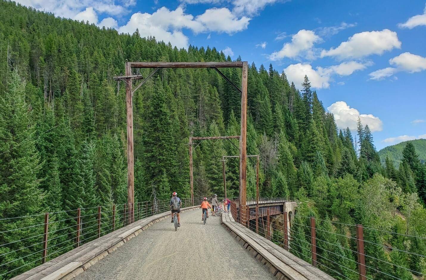 people riding bikes on route of the hiawatha