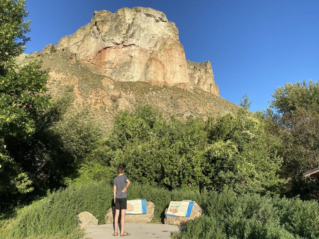 boy reading interpretive signs at Tower Rock