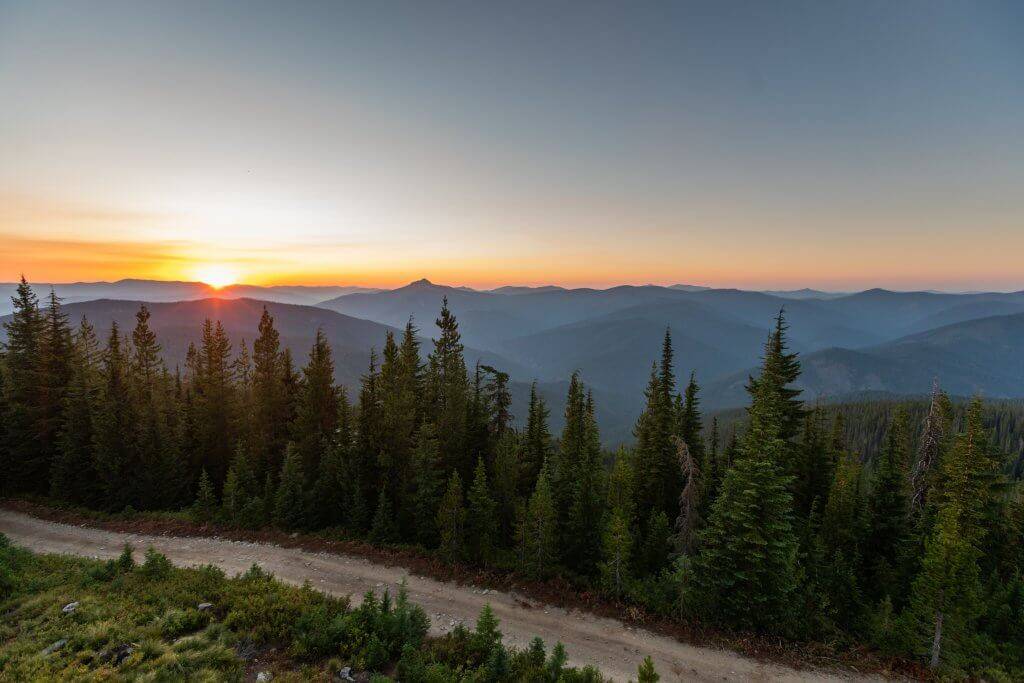 sunset over mountain peaks