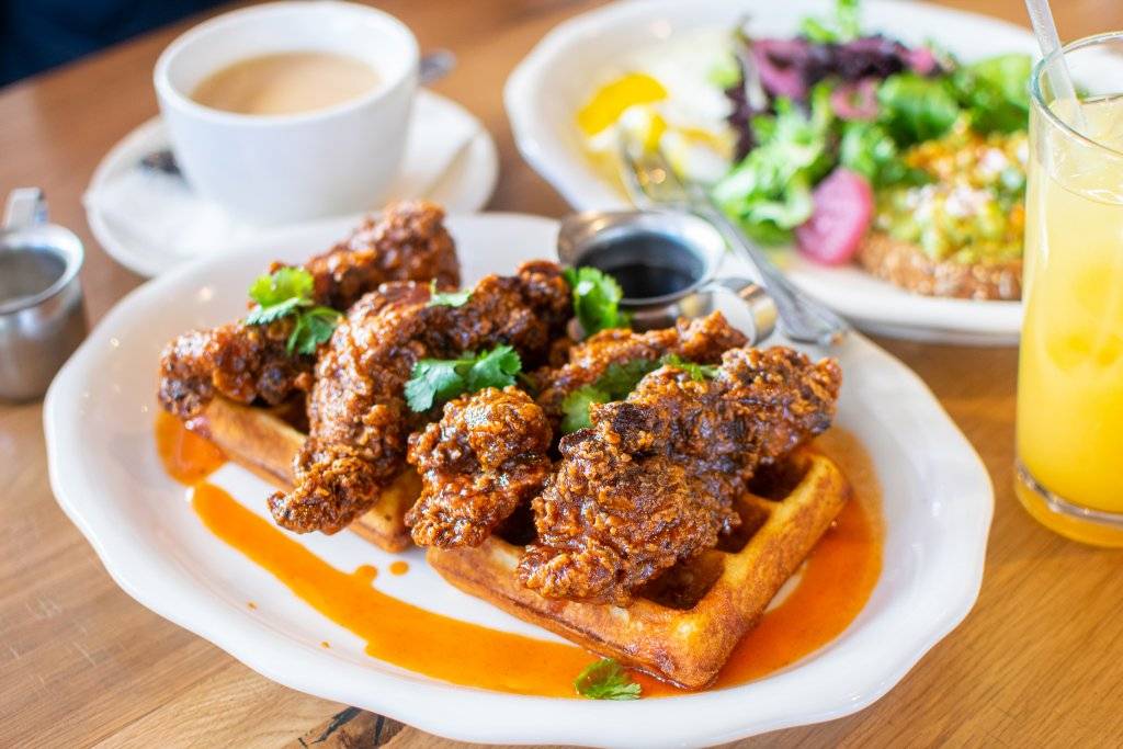 plate of chicken and waffles