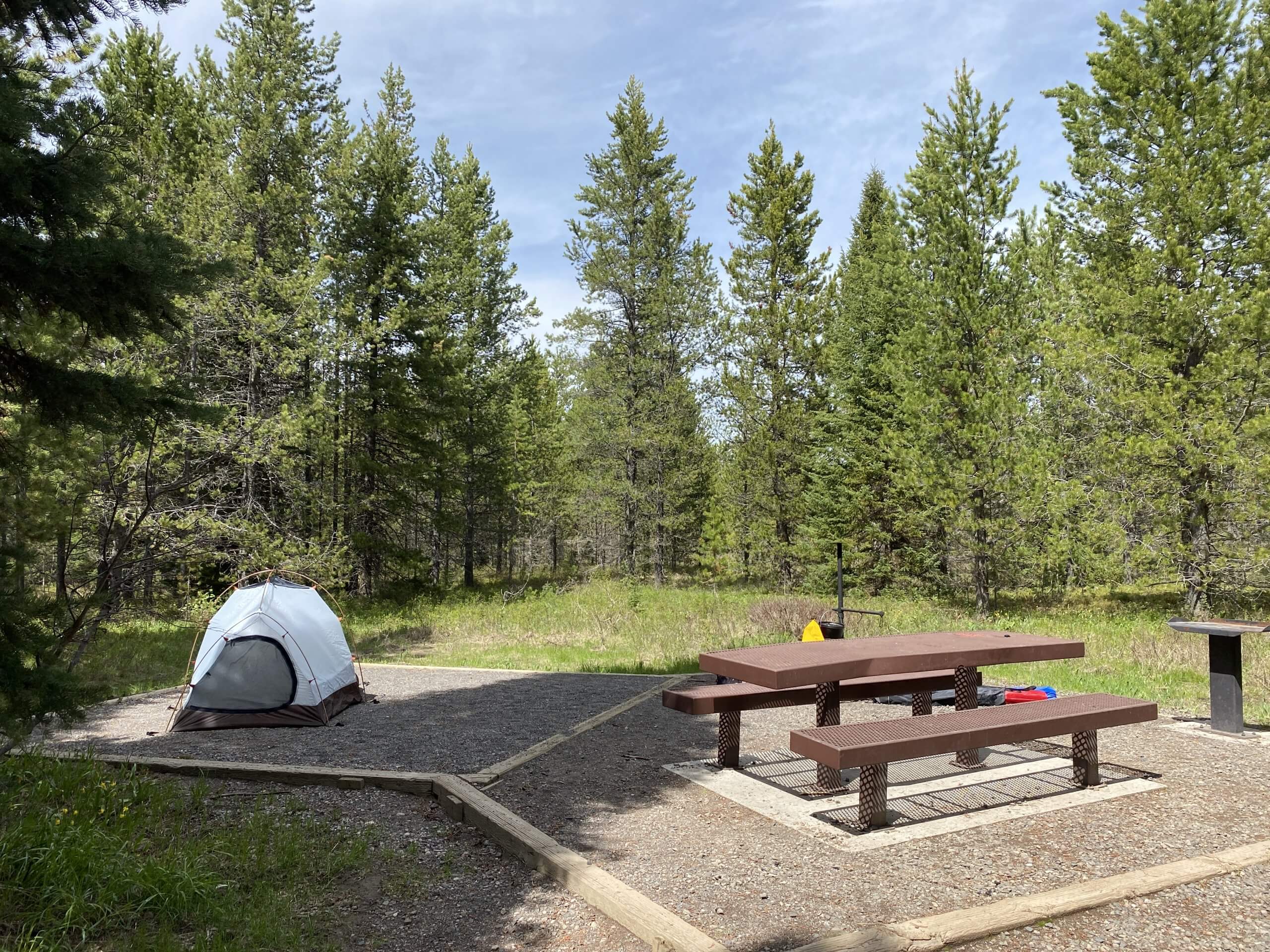 small tent and picnic site at developed camp site