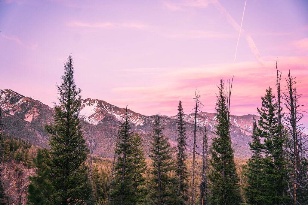 mountains at sunset with pink skies