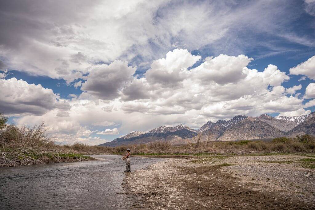 woman fly fishing in a stream