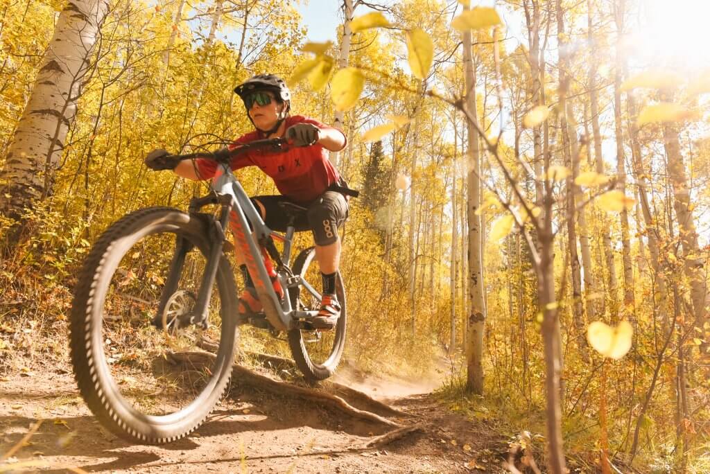 single mountain biker rider on trail