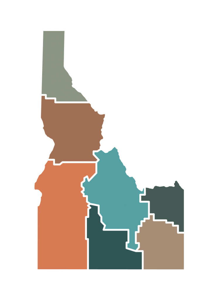 Idaho color-coded regional map