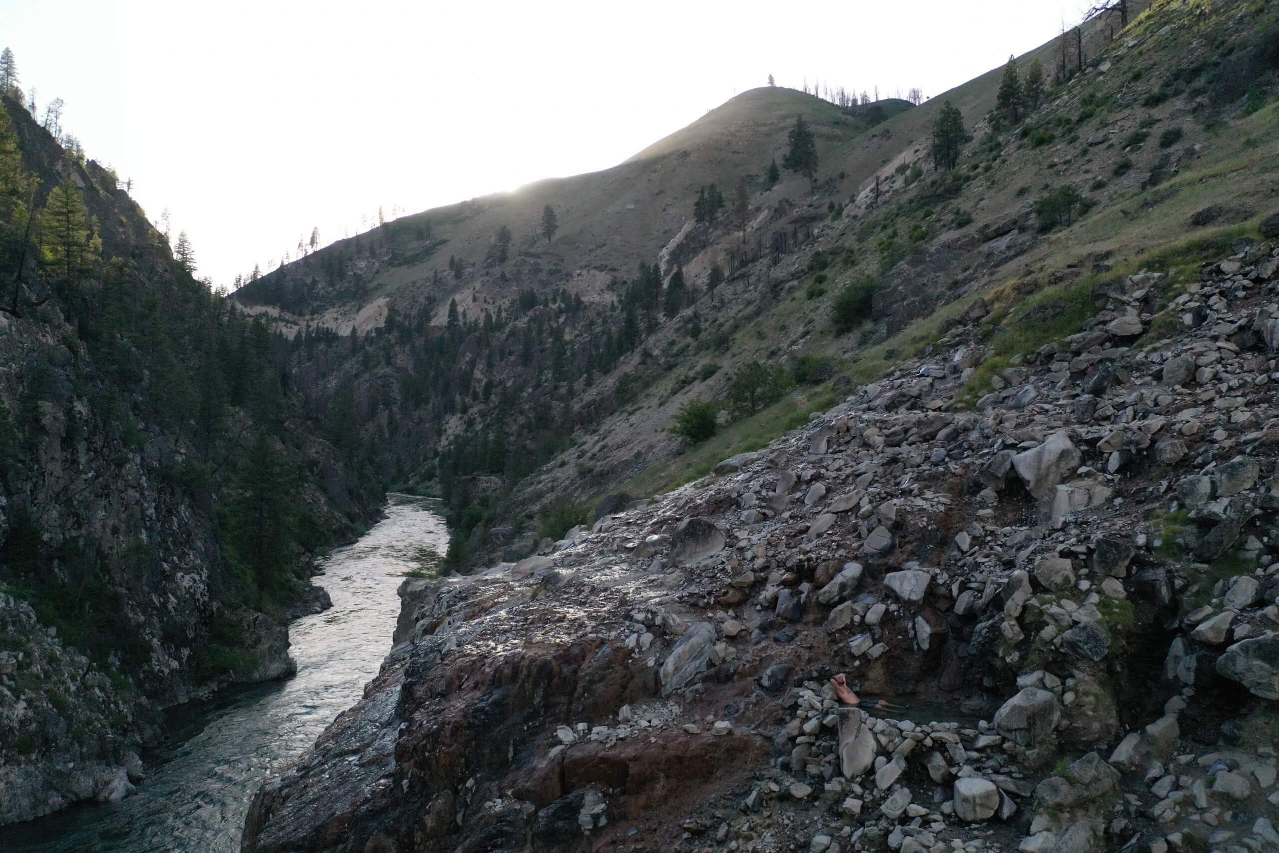 Pine Flats Hot Springs over the South fork of the Payette River