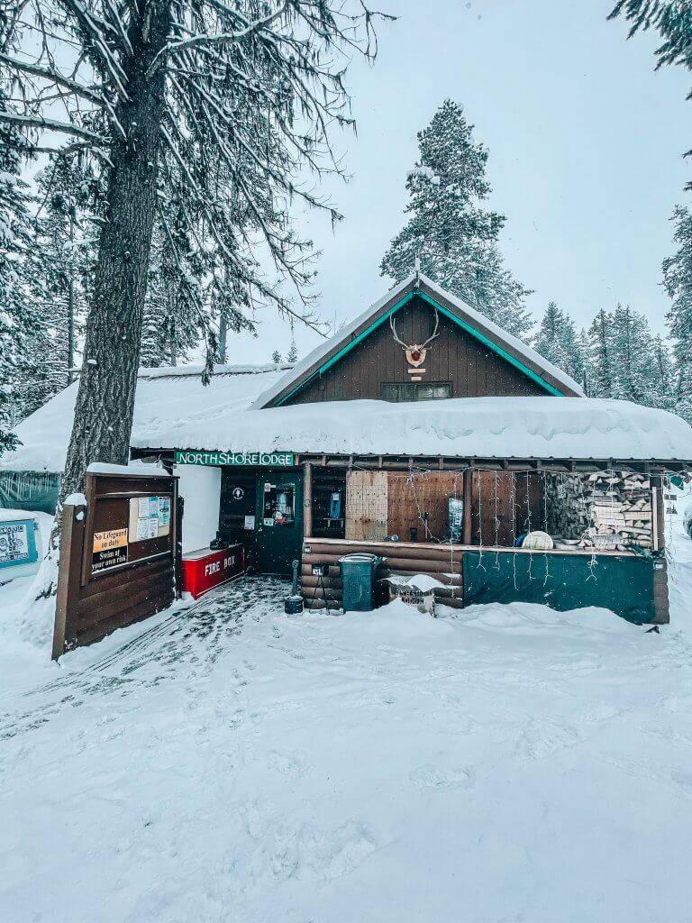 snowy exterior of north shore lodge