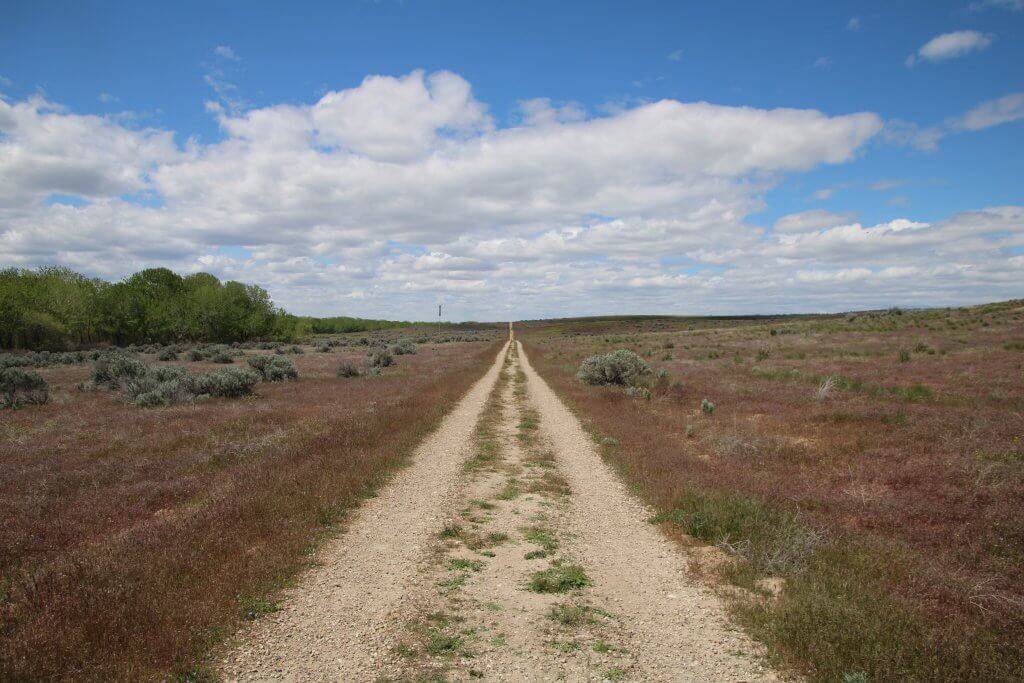 The double-track gravel trail travels over a couple of hills on the way to an observation deck