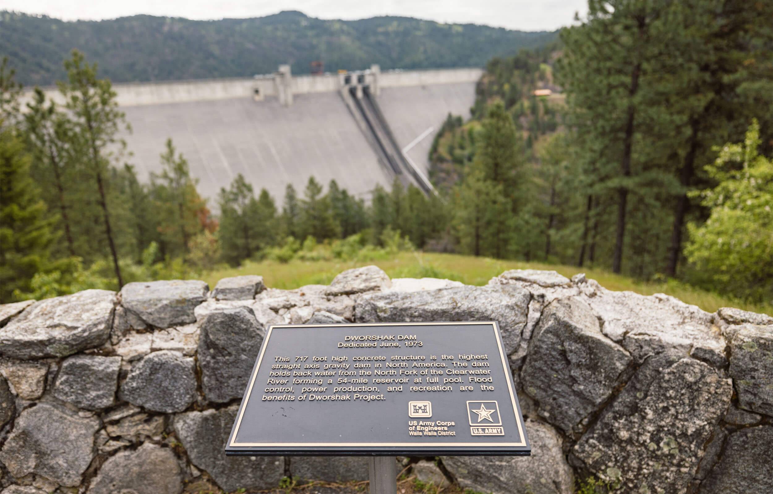 Dworshak Dam signage, overlooking the Dworshak Dam.