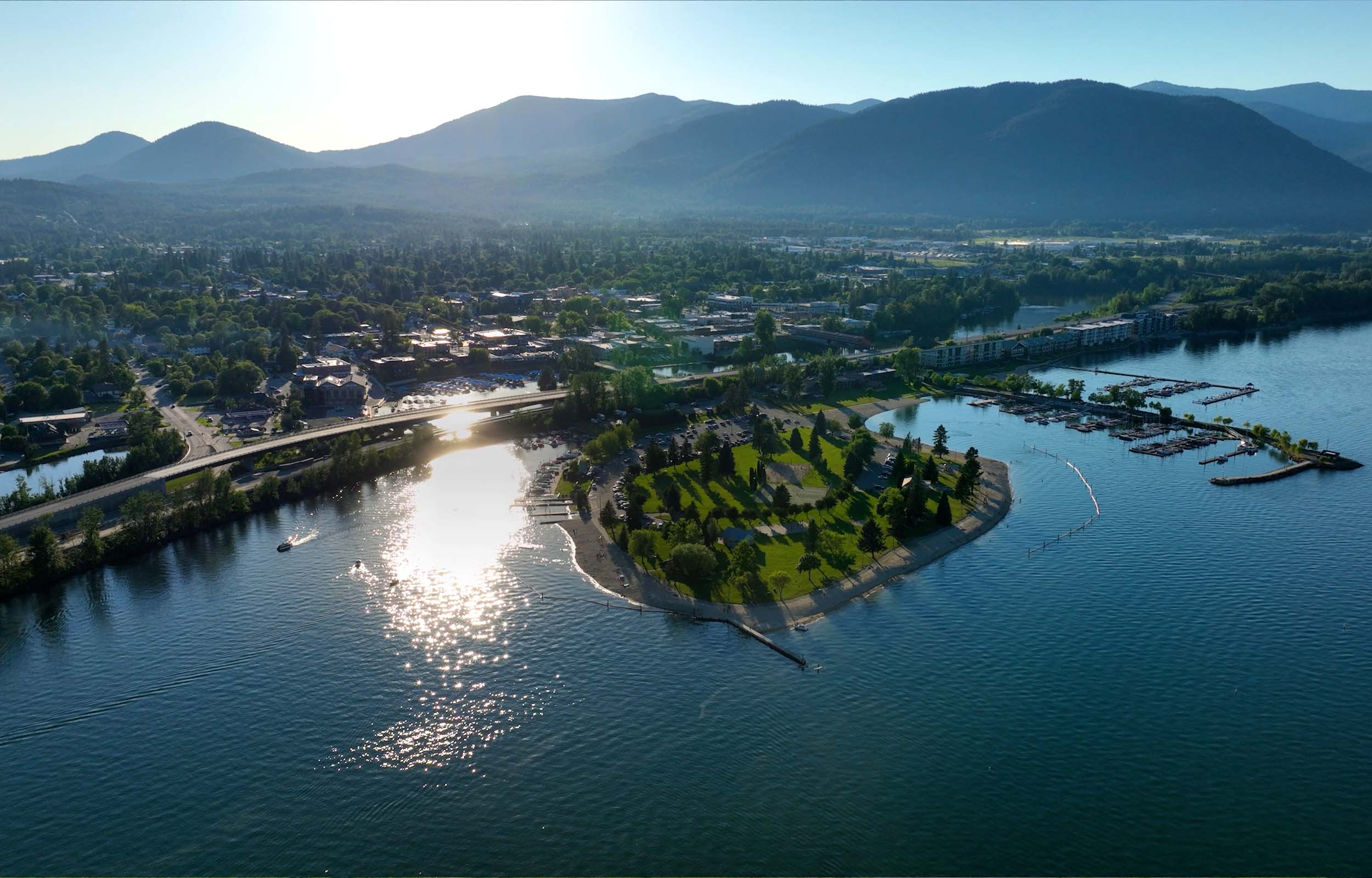 Aerial view of Sandpoint along the Panhandle Historic Rivers Passage.